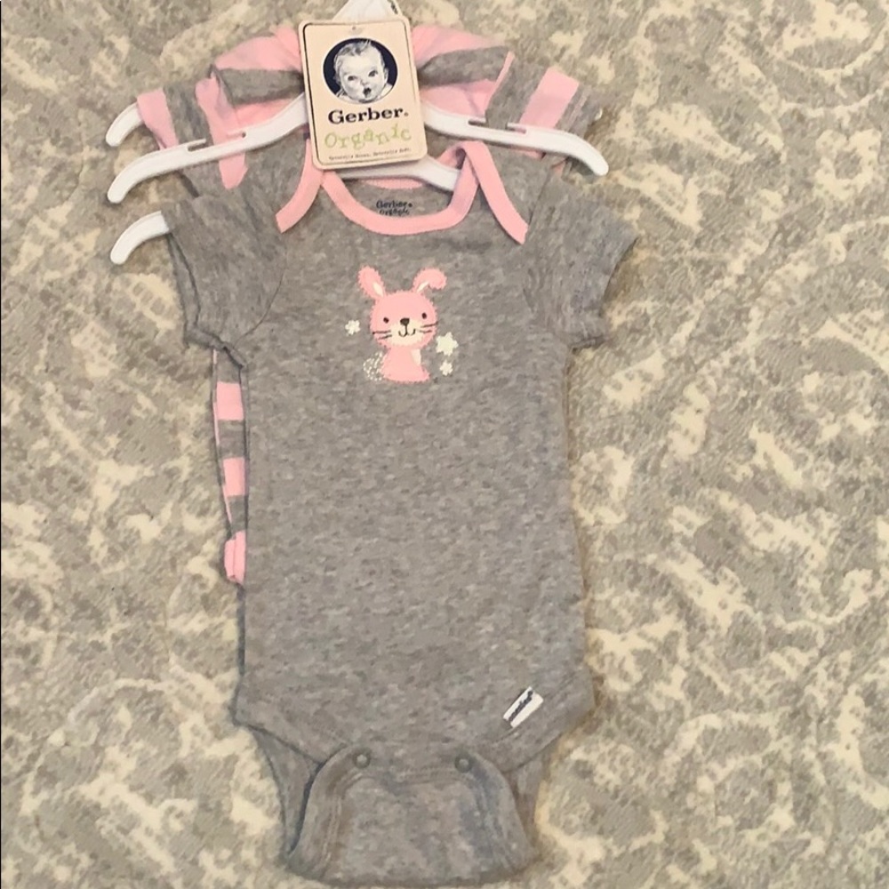 Easter Gerber organics onesies, two.
